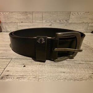 True Religion Black Leather Men's Belt with Brushed Metal Buckle